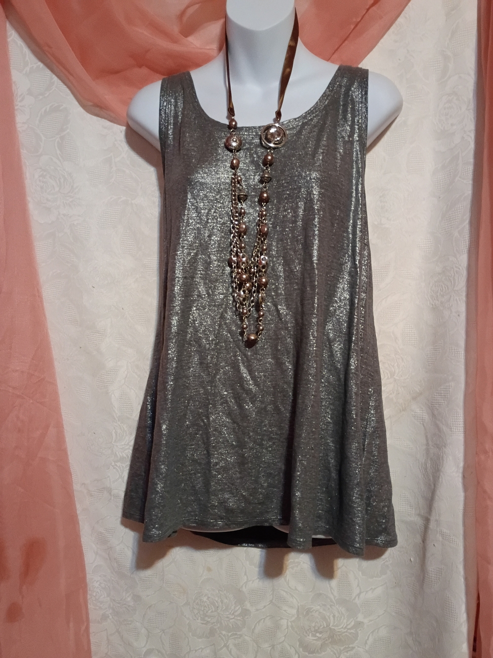 Eileen Fisher Ladies Metallic Silver Shimmery Tank Sz Lg